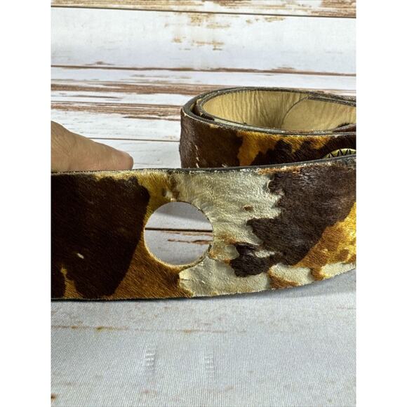 Bridget Shuster Cowhide Wide Brown Belt – Fleur‑de‑Lis Heart, Brass, Rhinestones - Picture 3 of 7